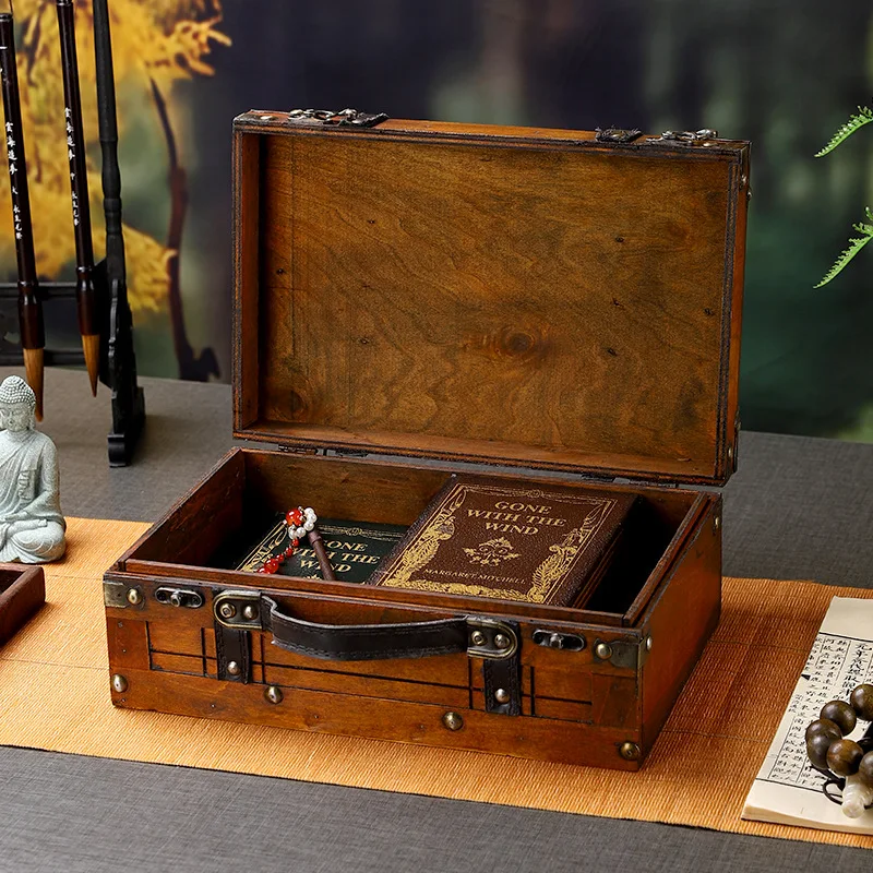 Old-fashioned Retro Portable Storage Box. Portable Antique Storage Box, Suitcase ID Document and Play Collection Treasure Box