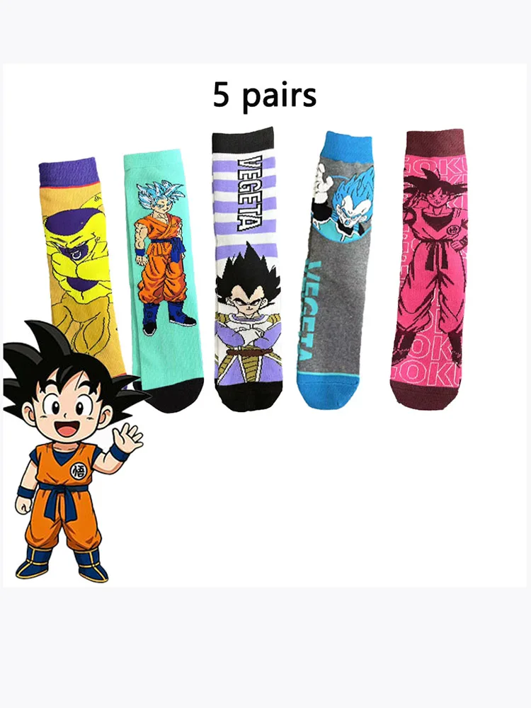 1/5 paires de chaussettes sur le thème de l'anime Dragon Ball, chaussettes tendance à motifs de dessin animé Son Goku et Vegeta