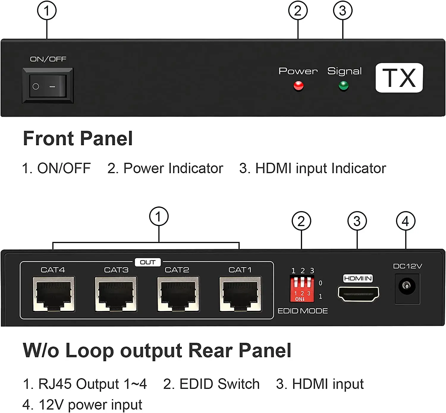 Przedłużacz HDMI rozdzielacz do 165ft 1 w 4 Out przez Cat5e/6/7 wzmacniacz HDMI Ethernet nadawca nadajnik-odbiornik obsługi 1080P