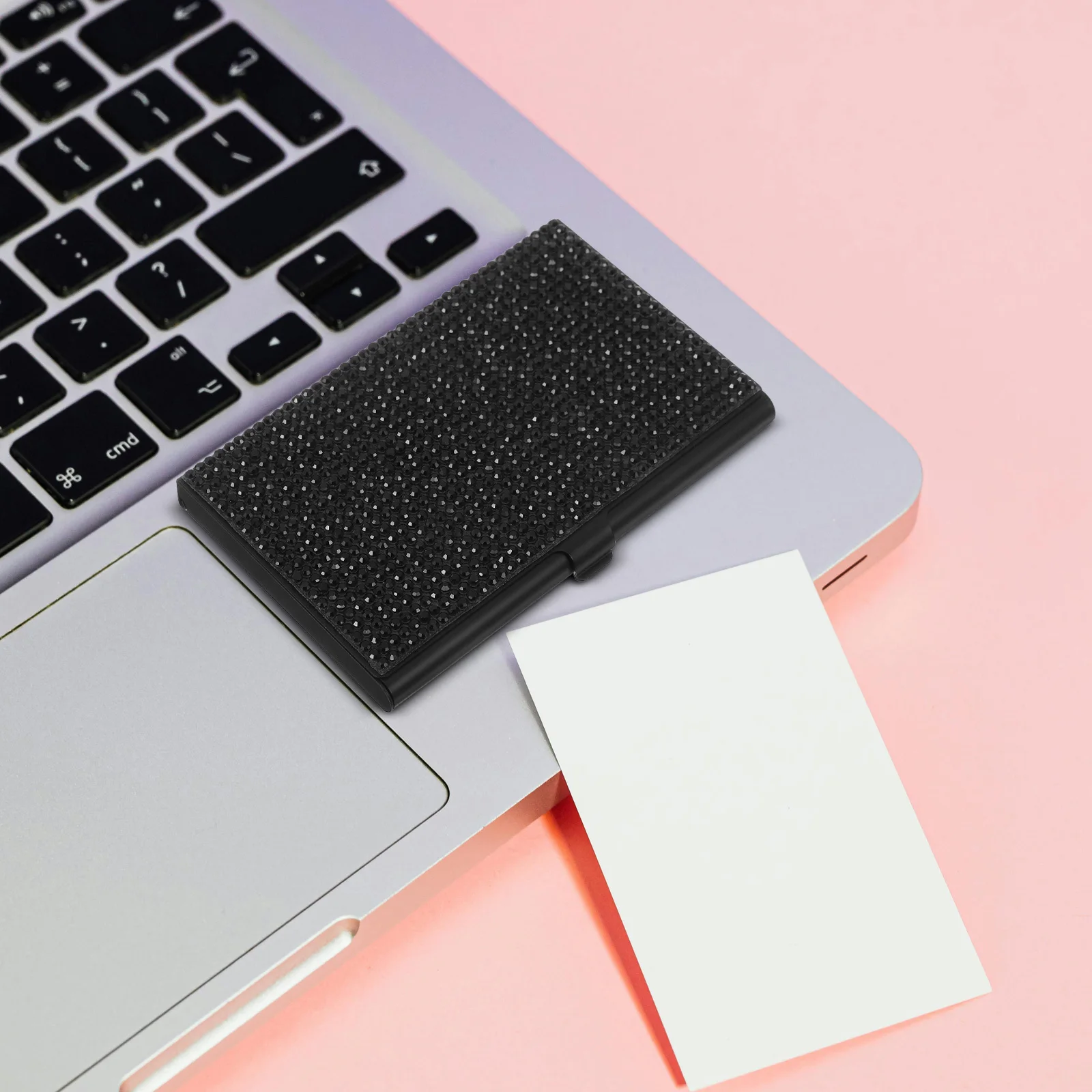 حامل بطاقات عمل أنيق من سبائك الألومنيوم مع حافظة بطاقات معدنية بأحجار الراين لجيب المحفظة، سعة تخزين كبيرة للبطاقات