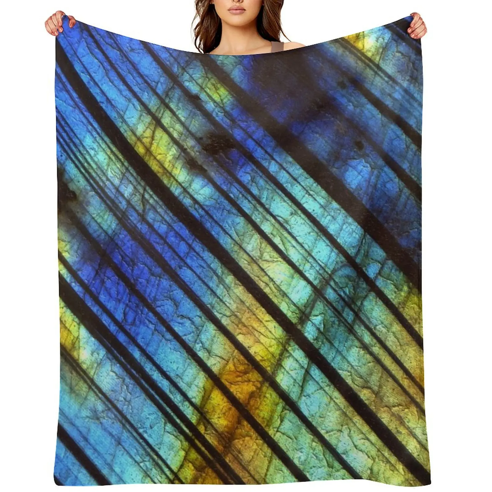 

Blue and Gold Labradorite Crystal Throw Blanket Summer Beddings Blankets For Bed Soft Plaid Luxury Throw Blankets