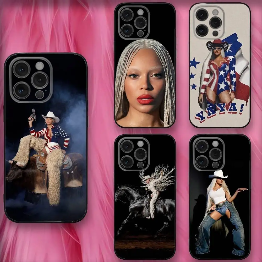 

Singer B-Beyonces Cowboy Phone Case For iPhone 16,se4,15,14,13,12,11,Pro,X,XS,Max,XR,Plus,Mini Soft Black Cover