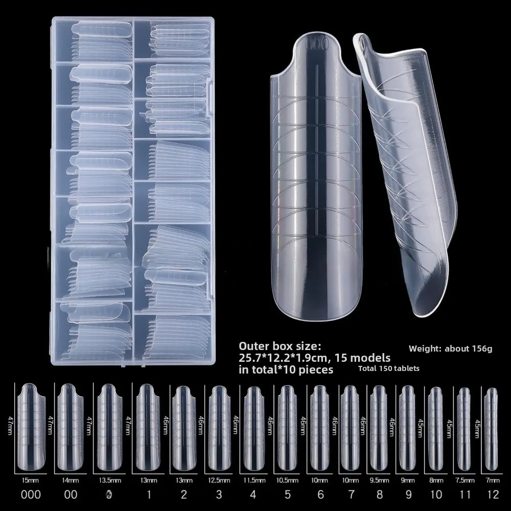 150pcs Coffin Shape Sandwich Nail Forms Natural Clear No-Trace Nail Art Tips Clear Extension Almond Shape False Nails