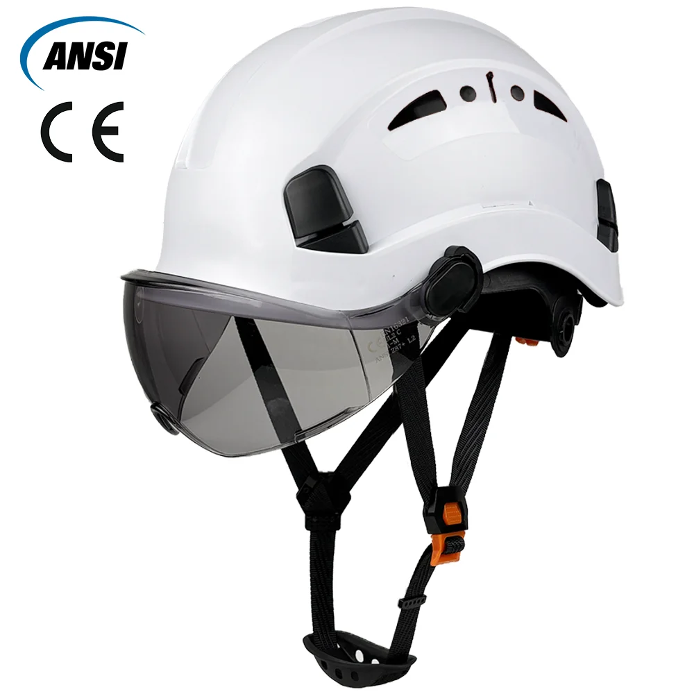 CE Construction Safety Helmet with Sun Visor Goggles ABS Hard Hat Adjustable Ventilation Hardhats Site Work Head Protection