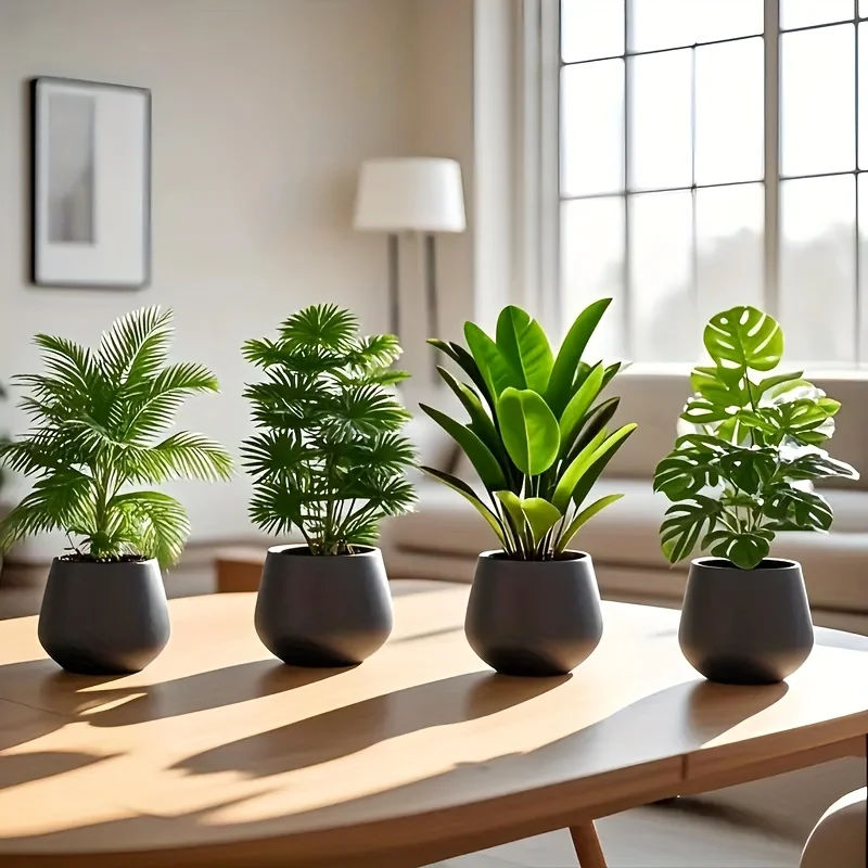 مجموعة نباتات شجرة النخيل الاصطناعية الكبيرة مكونة من 4 قطع مع أوراق الشجر الخضراء الخصبة لديكور المنزل والحديقة والشرفة والمكتب #5