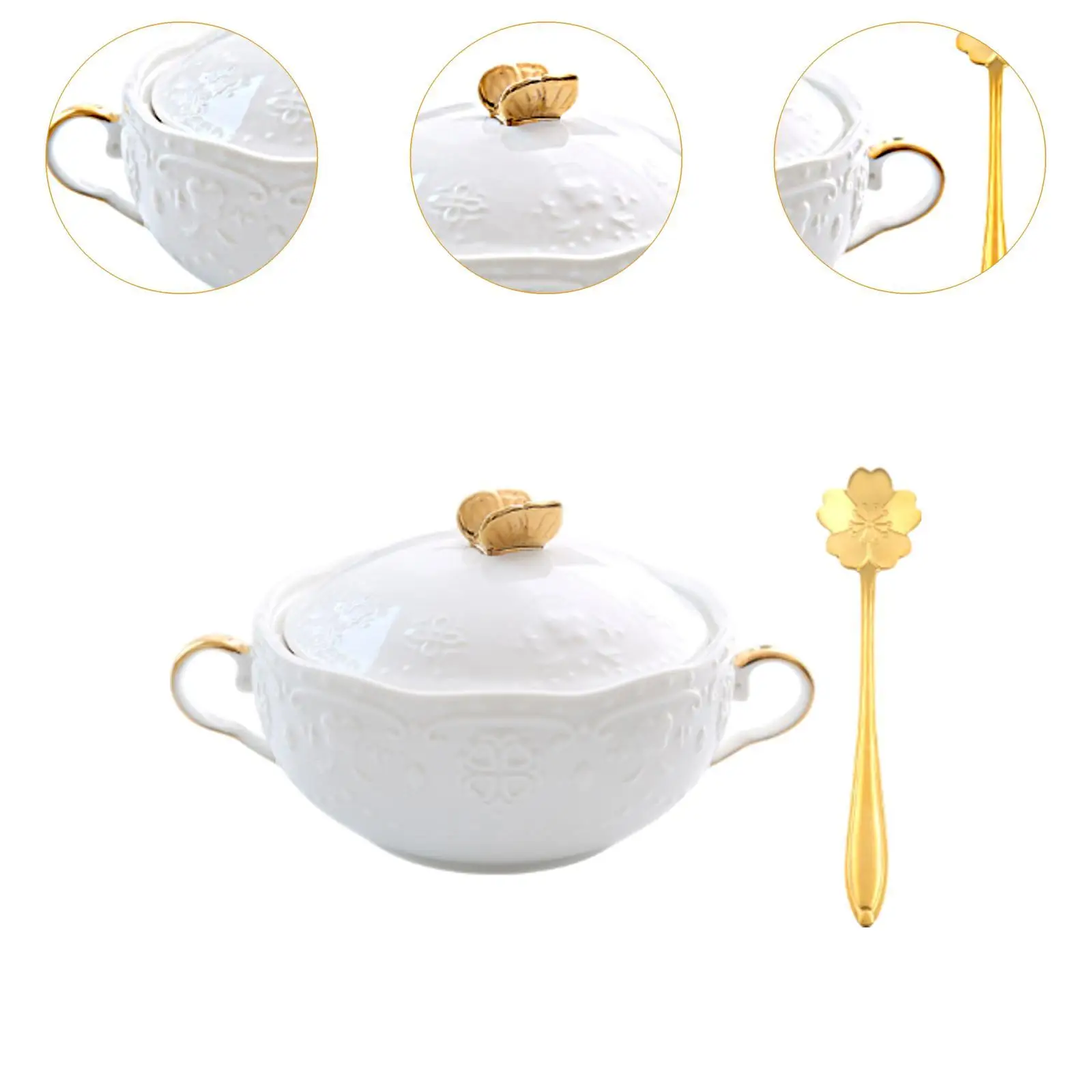 Porcelain Small Cereal Bowl Portion Control Ceramic Dessert Bowl with Handles for Breakfast Salad Noodles