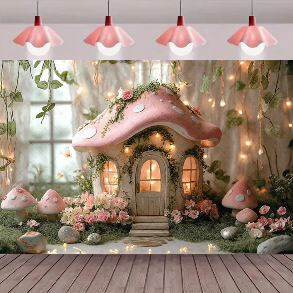 

Fairy Tale Wonderland Mushroom Photography Background, Children's Birthday Party Portrait Decoration Photography Studio Backdrop