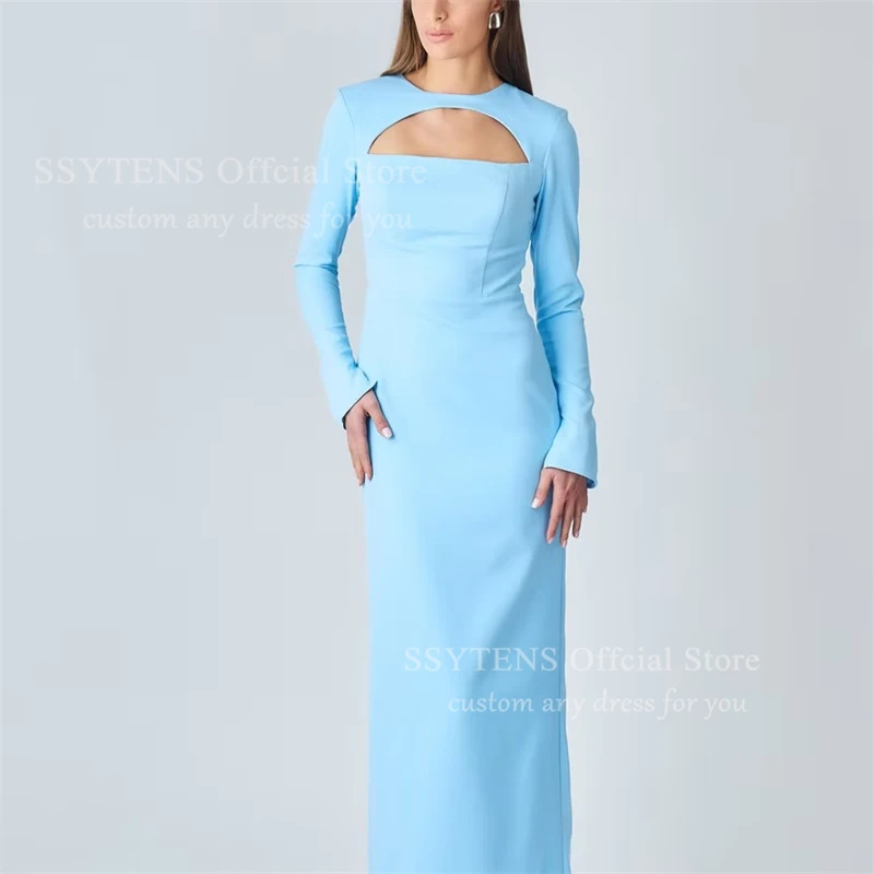 SSYTENS Sky Blue Simple Arabia Mermaid Prom Dresses 2026 Long Sleeves Formal Occasion Dress Evening Dresses Women Party Gowns