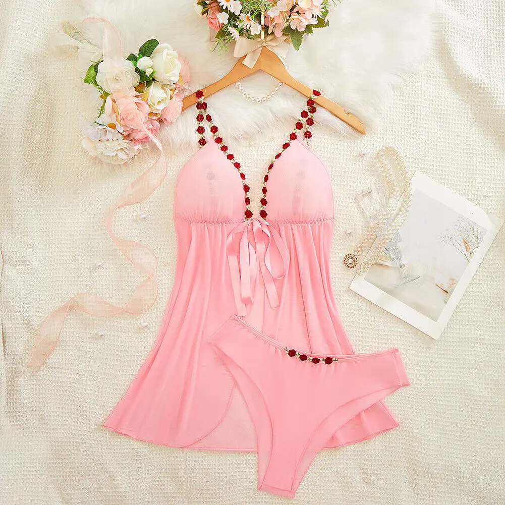 

Lingerie Sets Sexy for Women Nightwear Babydoll Mesh Chemise Sleepwear Underwear Teddy Nightgown Negligee Mini Sheer Dress