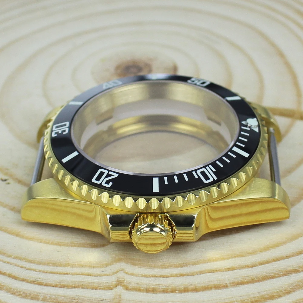 Caja de reloj dorada de lujo con cristal de zafiro resistente al agua NH35, subbisel de cerámica para NH34 NH35 NH36 4R ETA2824 8215 Movts, piezas modificadas