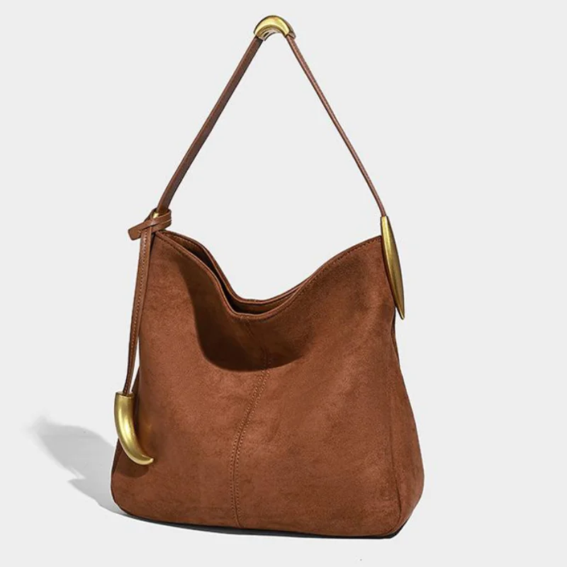 

Fashion Suede Tote Bag For Women High-end Frosted Texture Shoulder Bag With Metal Pendant Large Capacity Commuter Handbag