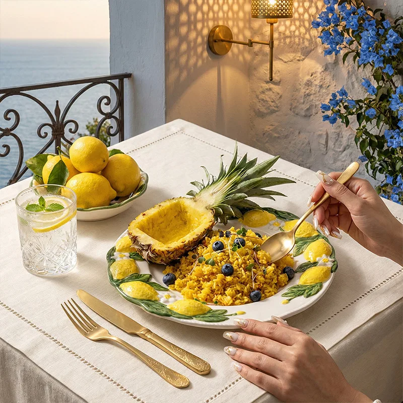 Creative Fruit Relief Large Dinner Plate Restaurant Dining Cooking Vegetable Plate Fried Rice Dishes Special Fresh Lemon Plate