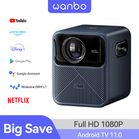 Wanbo Mozart 1 Pro Projector Android TV 11.0 Google Assistant Netflix 1080P DRM L1 Suppot 4K Beam Proyector 900Ansi Dual Wifi