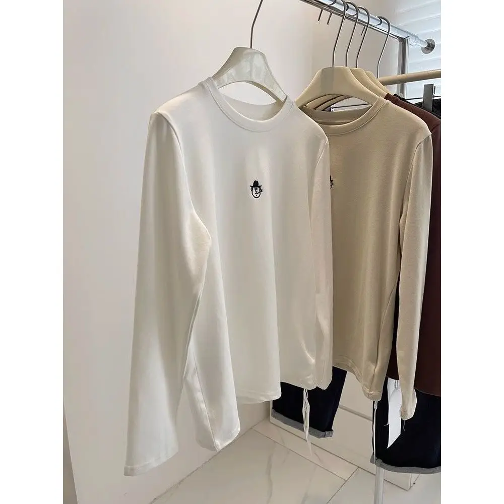 Slimming Effect Long Sleeve Fleece Brushed round Neck T-Shirt Women Ultra Soft Versatile Loose Fit Overhead Korean Style Poly...