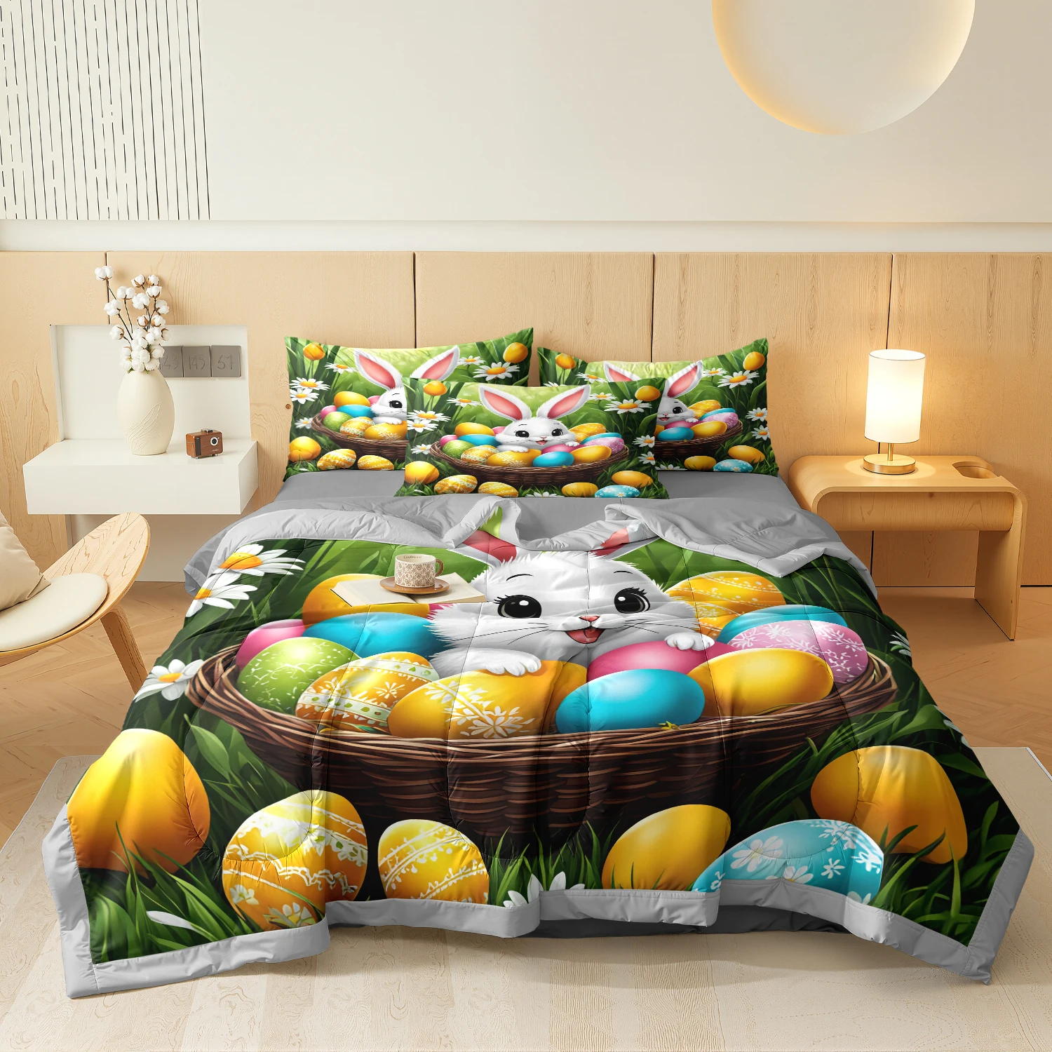 

Easter Thin Comforter Set Easter Theme Pattern Quilt-Breathable Soft Lightweight Comforter Bedding Set for Home Decor 04