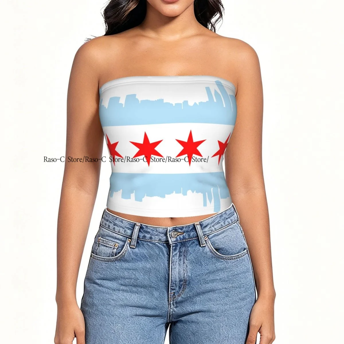 Strapless Sexy Tube Tops Summer Outfits Women Backless Shoulder Wrap City Of Chicago Flag Dressing Female Crop Top