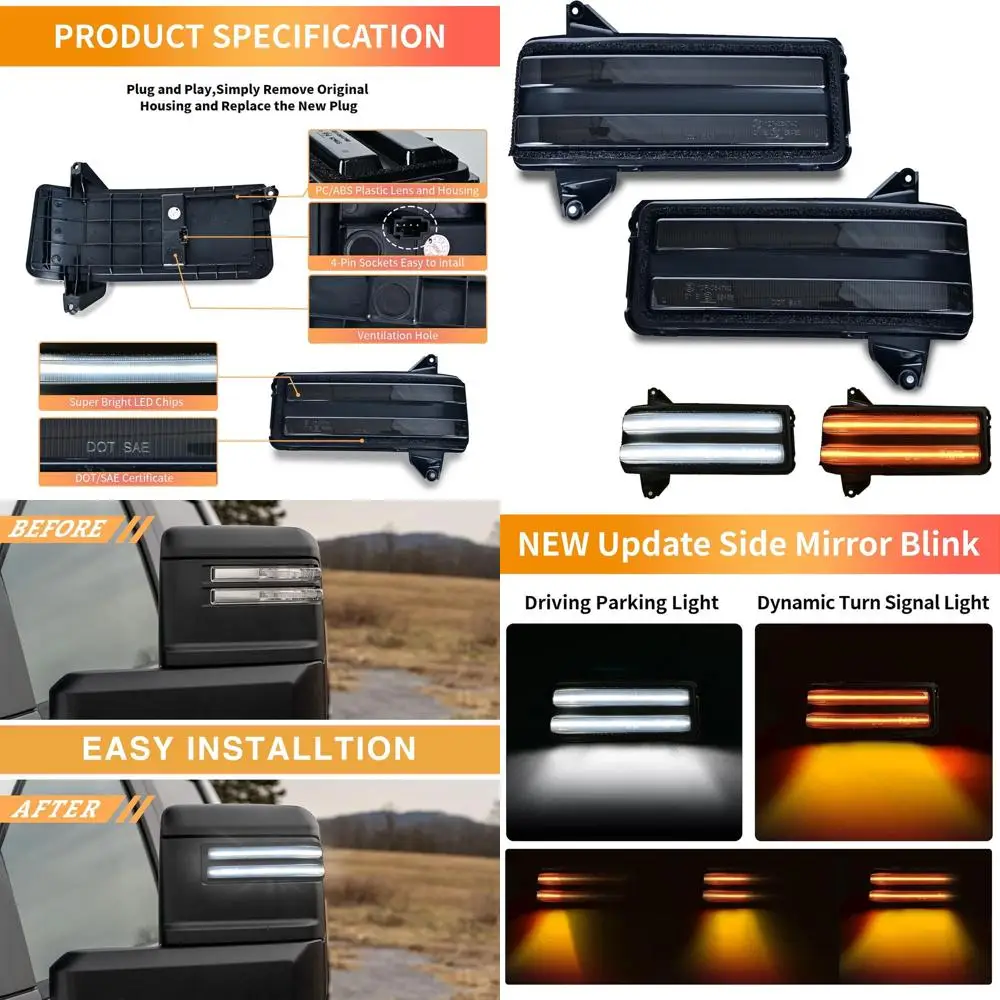 2020-2024 سيلفرادو/سييرا 2500/3500 إشارات الانعطاف الكهرمانية المتتابعة LED مع DRL الأبيض، عدسة دخان مكونة من قطعتين #1