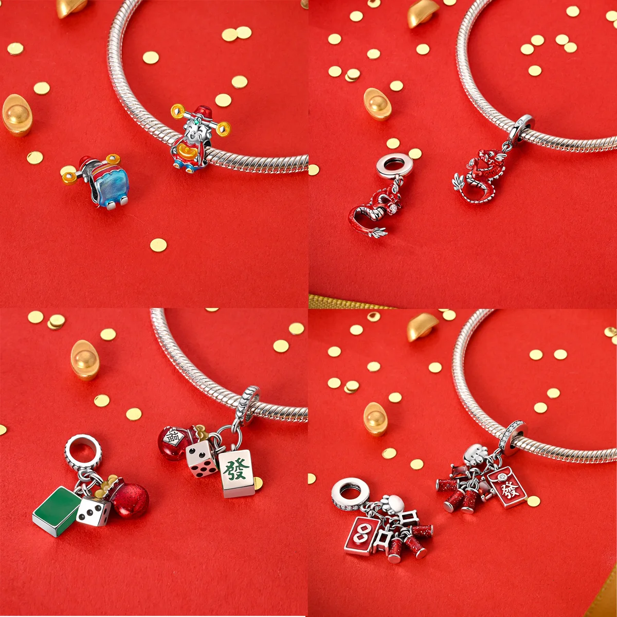 925 silver Cat mahjong Monkey King Chinese style series pendant charms fit original bracelet charm bead Diy female jewelry