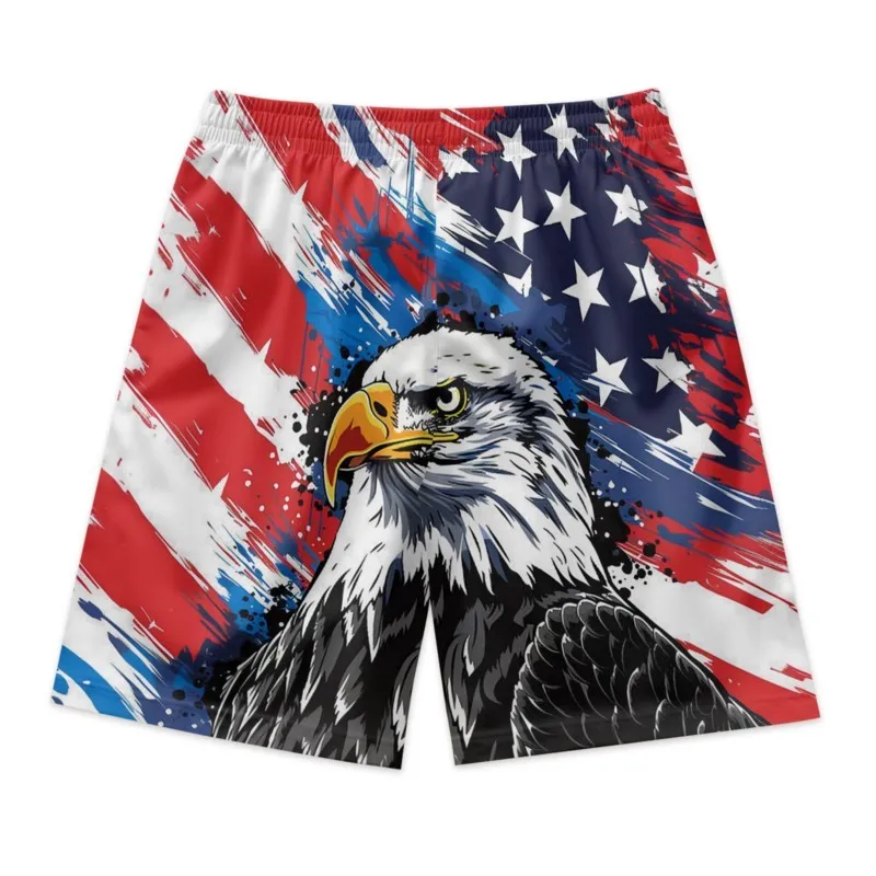 Eagle Print Men's Polyester Drawstring Waist Shorts Quick Dry Breathable Beach Shorts Casual Sport Shorts