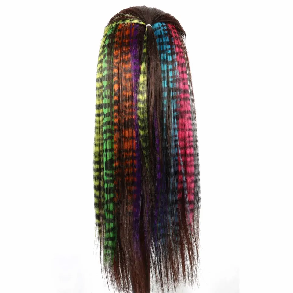 Extensiones de cabello con plumas, plumas sintéticas de colores, extensión de cabello falso colorido, cabello lacio de colores mezclados para mujer y niña 3