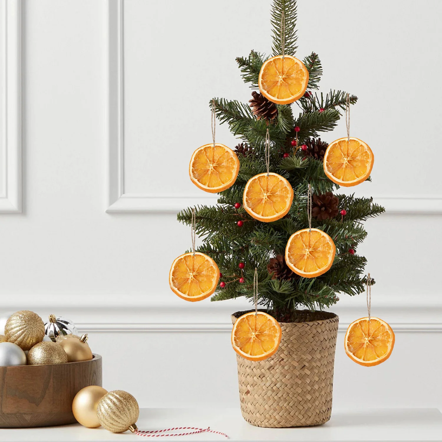 Adornos de papel de rebanada naranja de Navidad, 50 Uds., rústicos, bricolaje, con cuerda de cáñamo para chimeneas, corona, suministros de decoración navideña colgantes