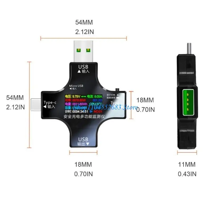 Y6GD Tester USB Power Meter 2 in 1 Multimetro digitale 3.6-36V 0-5.10A Tensione e Tester corrente, Type-C Voltmetro