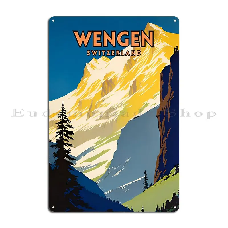 Wengen Switzerland Travel Zionposteria Metal Plaque Poster Garage Club Designing Designing Pub Pub Tin Sign Poster