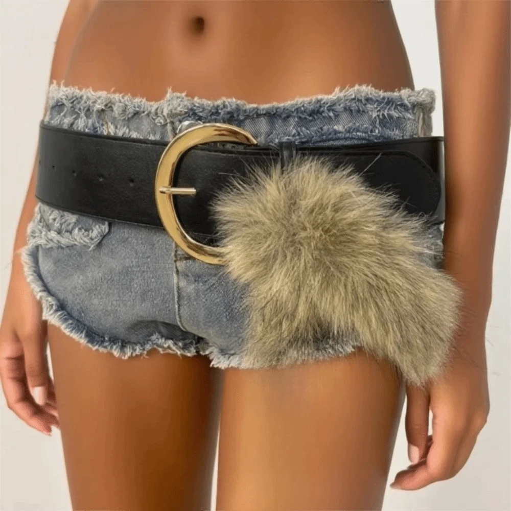 Ins Faux Fur Waist Belt Suede Gothic Style Women Waistband PU Leather Wide Belt Stage Performance