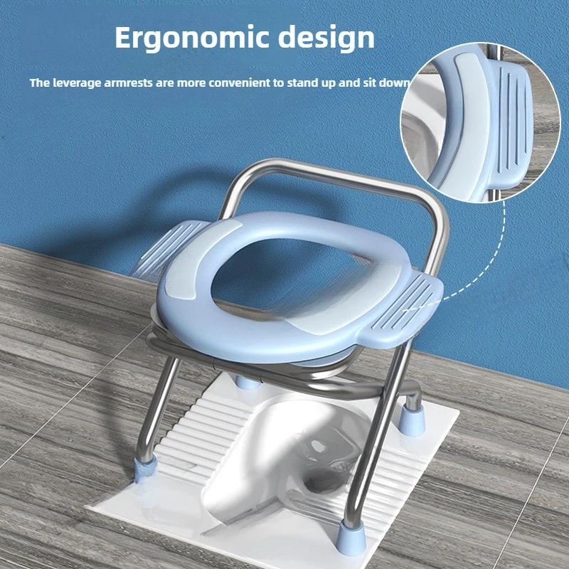 Stainless Steel Maternity Toilet Chair  Foldable Senior Seat  Dual-Ear Mobile Toilet  Non-Slip Squat Stool  Maternity Seat