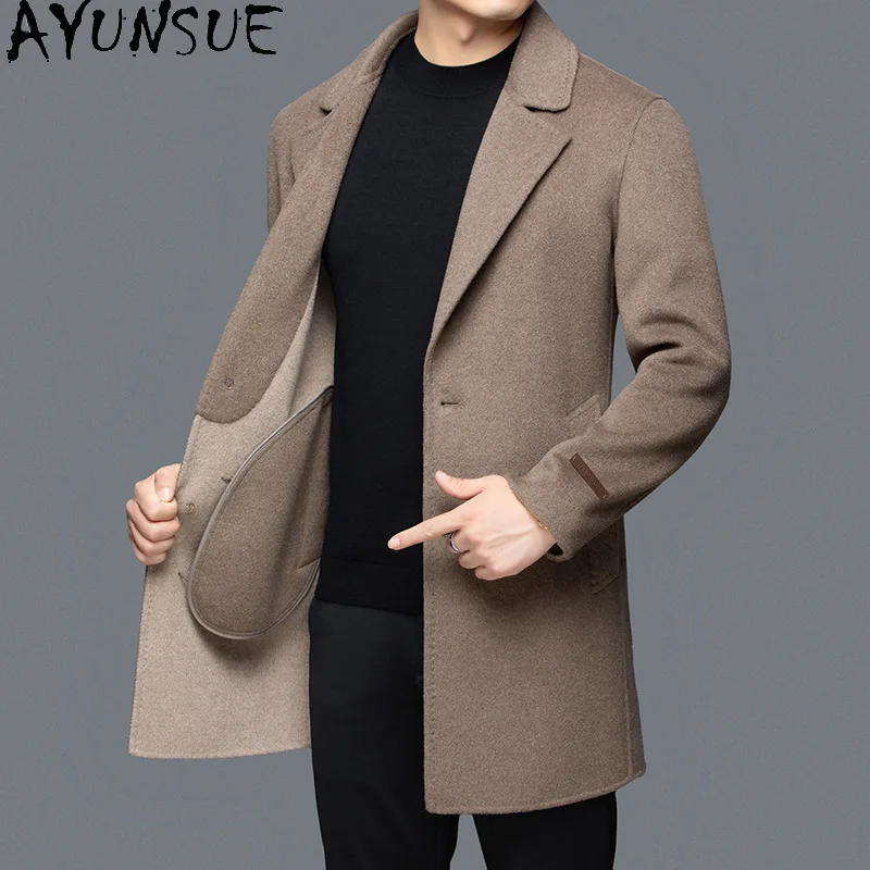

AYUNSUE 100% Wool Jacket Men Winter Clothes Mid-length Trench Coats for Man Double-sided Woolen Coat 2025 Fashion Abrigo Hombre