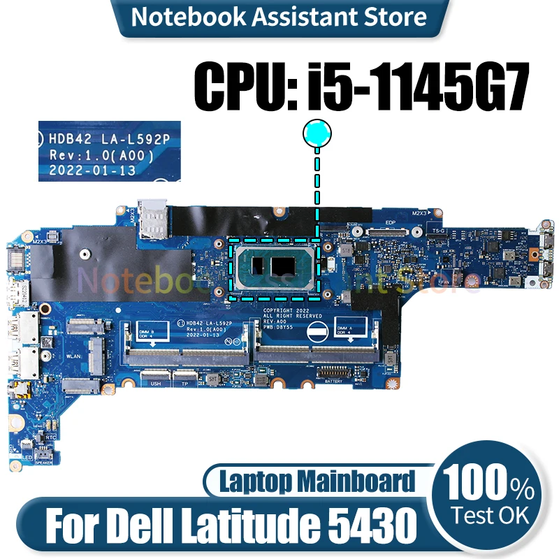 

For Dell Latitude 5430 Laptop Mainboard LA-L592P 071H1D i5-1145G7 Notebook Motherboard