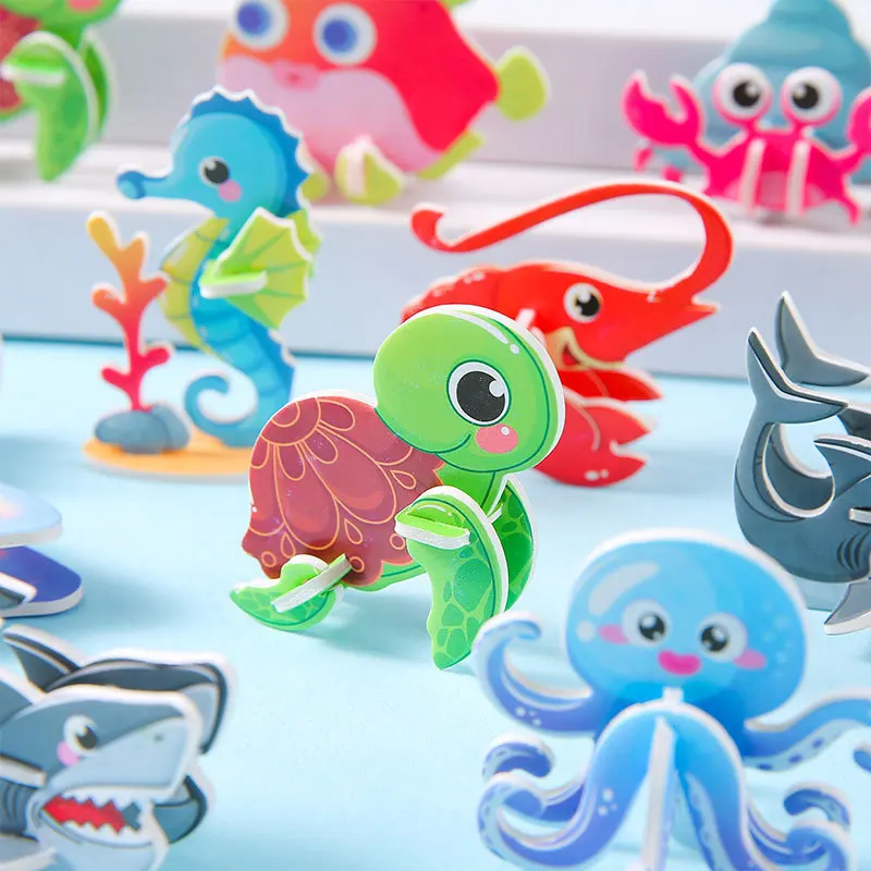 10Pcs Children's Paper Sea World Animal Puzzle Toys Children's Handmade DIY Assembly Puzzle Toys Children's Early Learning Toys