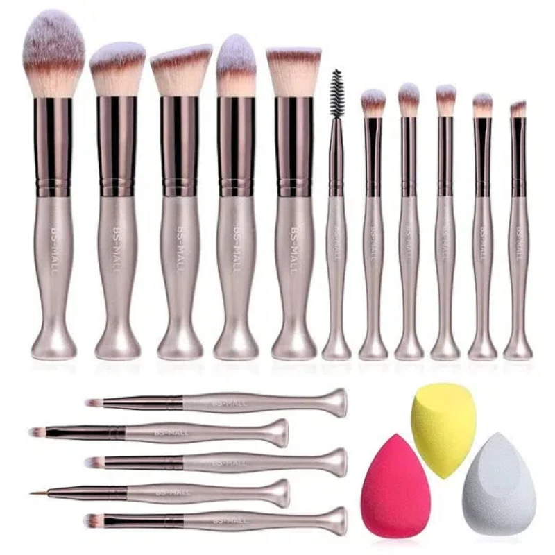 16 Pcs Makeup Brushes Stand Up Synthetic Foundation Brushes With 3 Makeup Sponge