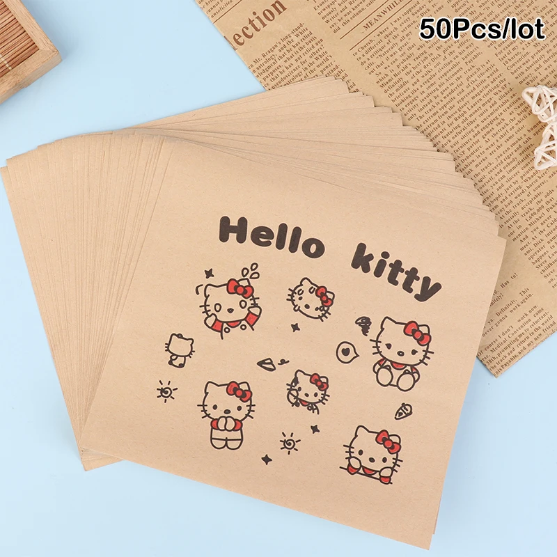 

50Pcs Cartoon Hello Kitty Kraft Paper KT Cat Thickened Gift Bag Food Packaging Bags Large Capacity Snacks Bags