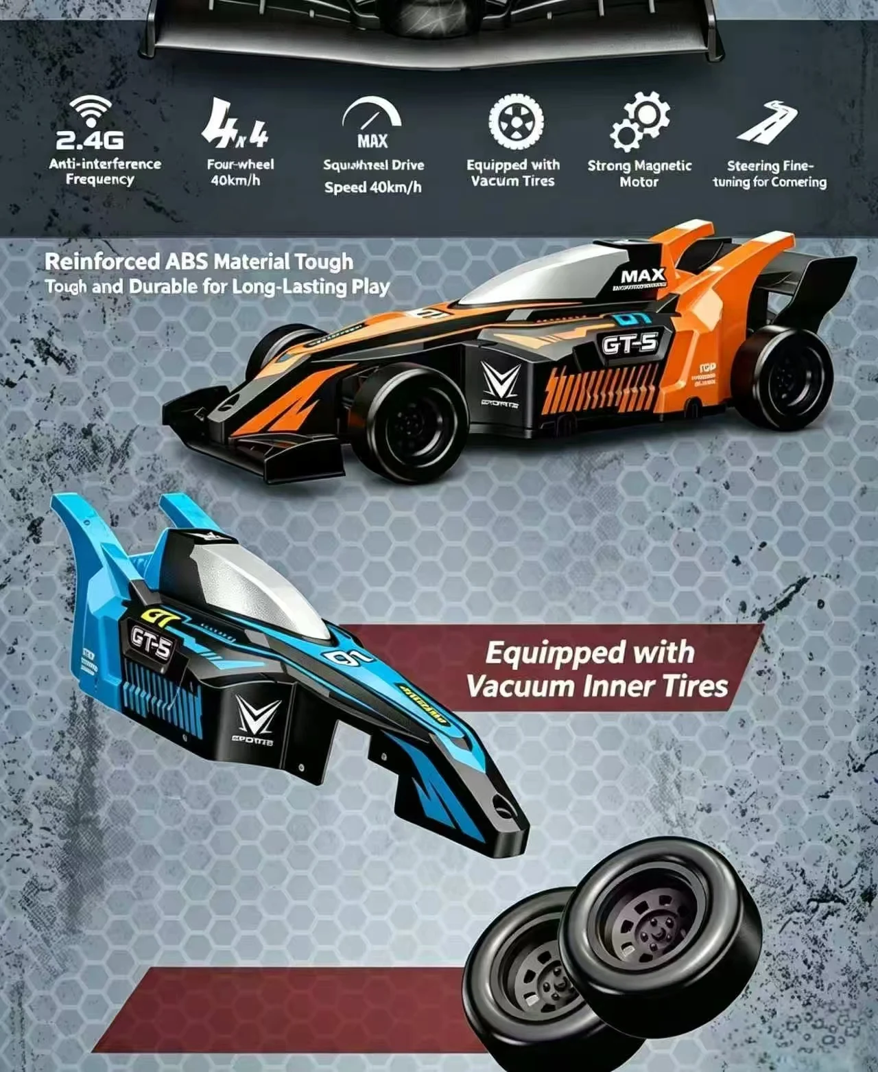 F1 Style RC Drift Car with Lights, Spray & Sound, Rechargeable Remote Control Racing Car Toy for Kids with Drifting Stunts