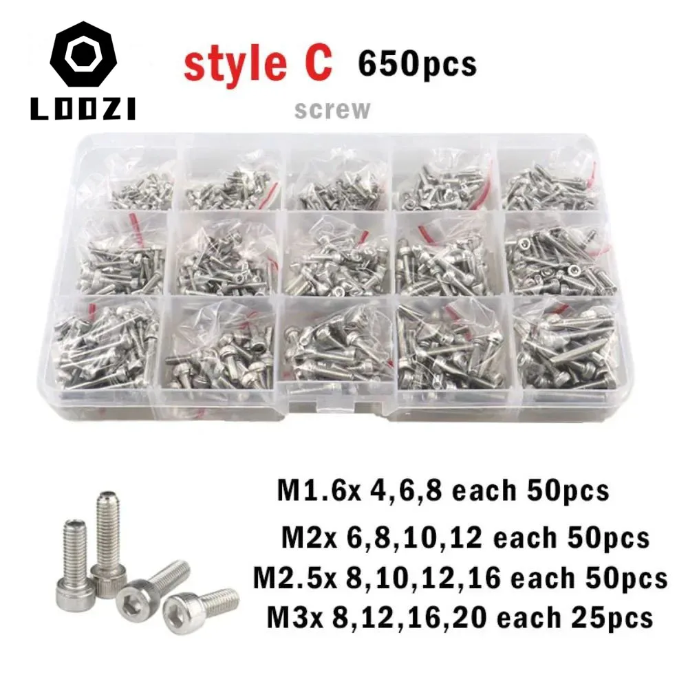 2100–250 Stück M1,6 M2 M2,5 M3 M4 M5 304 Edelstahl Innensechskant Innensechskantschraube Bolzen Mutter Unterlegscheibe Set Sortiment Kit – Detail 3