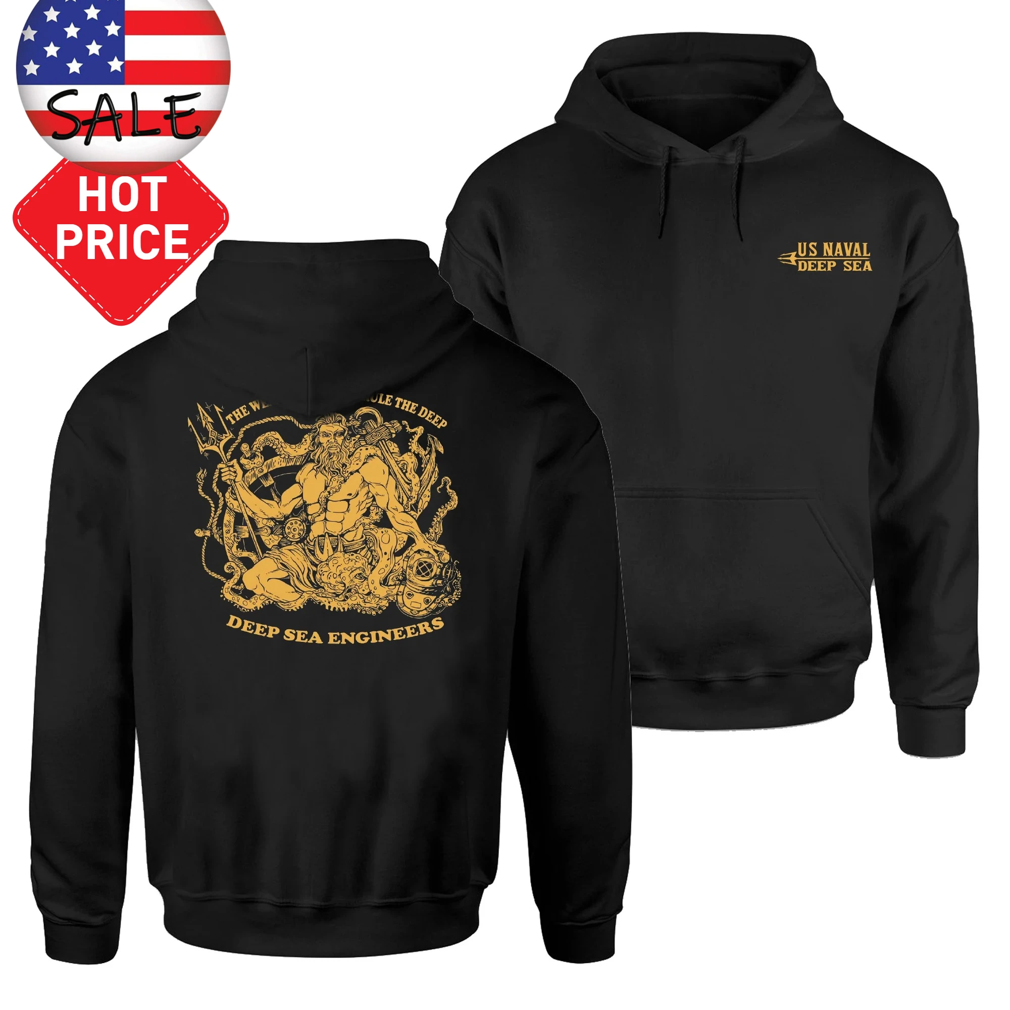 

US Naval Divers Poseidon Deep Sea Engineers Pullover Hoodie New 100% Cotton Casual Mens Sweatshirts Military Style Streetwear
