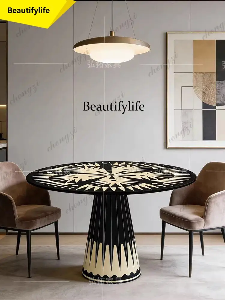 A17 French medieval solid wood hand-painted dining table Italian light luxury living room restaurant high-end simple color match