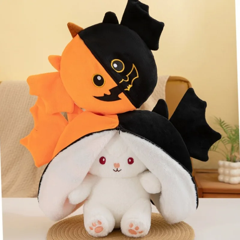 23cm Halloween Pumpkin Bunny Plush Toy Reversible Stuffed Doll Cute Ghost Witch Pillow Soft Plushie  Birthday Gift