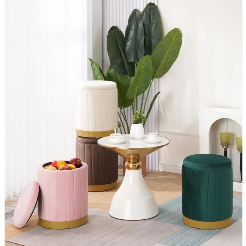 

Легкий роскошный круглый пуфик для макияжа с отсеком для хранения, простой туалетный стул для спальни, гостиной, салона красоты, дома
