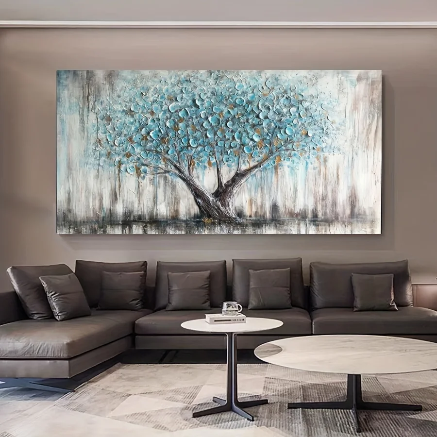 Tree of Life Abstract Painting Art Turquoise Frameless Modern Wall Decoration Suitable for Bedroom Office Landscape Painting