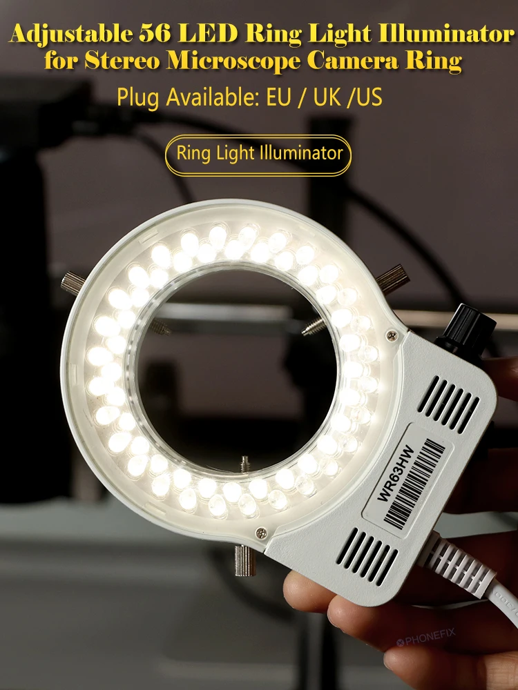 Regulowany Mikroskop 56/144 LED Pierścieniowy Oświetlacz Lampa do Mikroskopu Stereoskopowego Trinokularnego Doskonały Okrągły Źródło LED — zdjęcie 2