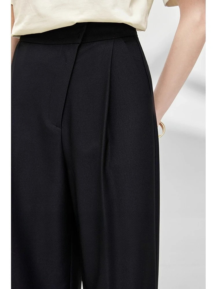 Sentubila Black Suit Pants For Women's Autumn High-waisted Straight Wide-leg Casual Pleated Tailored Trousers Design M32K48616