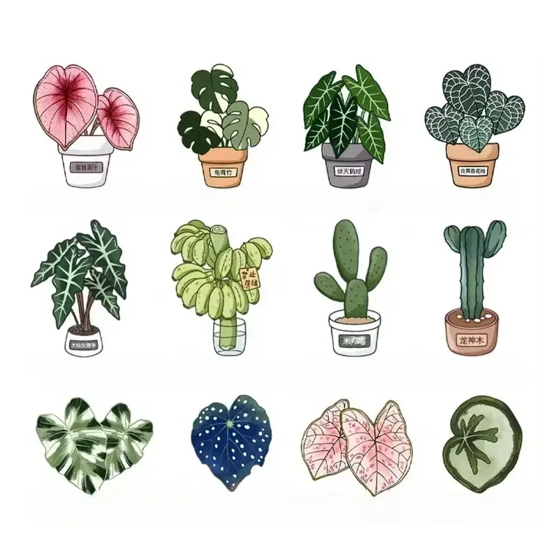 Juego de 12 Imanes Decorativos para Refrigerador con Plantas Verdes Simuladas, Estilo Nórdico, Monstera Deliciosa, Cactus, Begonia, Decoración para el Hogar, Regalo