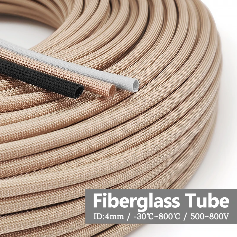 

5M 800Deg.C Fiberglass Tube ID 4mm High Temperature Wire Sleeve Flame Resistant Hose Fiber Glass Insulate Cable Pipe Protect