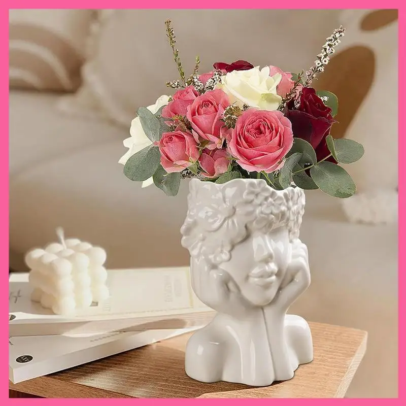 

White Flower Vase For Decor,Modern Style Female Form Face Vase,Unique Flower Vase For Home Office Decor High Guality B