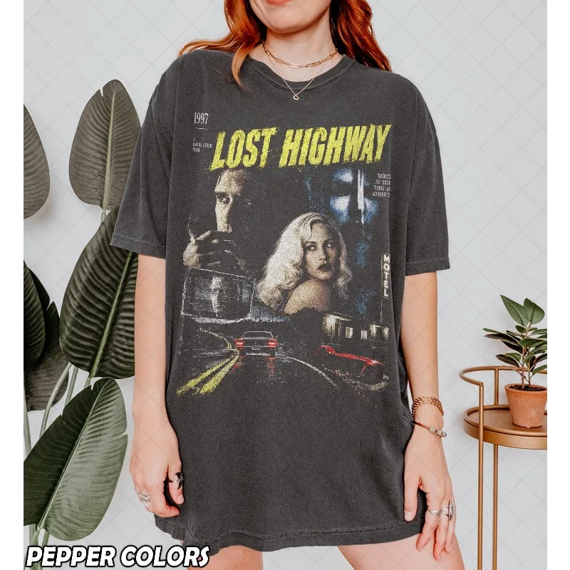 Maze Road Retro Pattern T-shirt, David Lynch Classic Movie T-shirt Retro Genjuku Style Unisex Cotton T-shirt