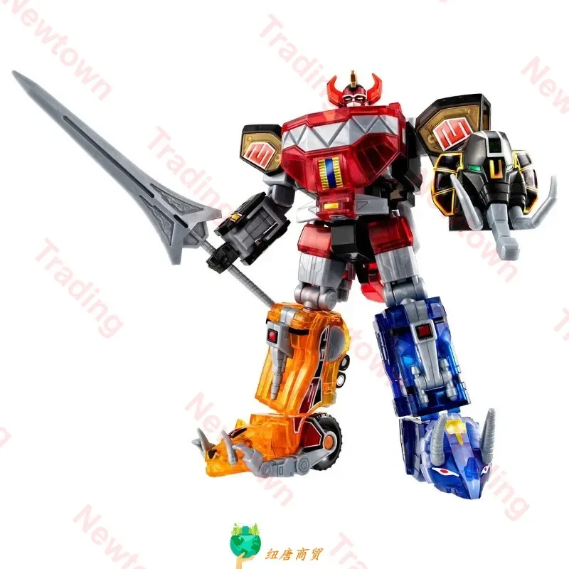 BANDAI SHOGUGAN SMP Mighty Morphin Power Rangers Megazord Clear Color Ver. 15CM Anime Action Figures Assembly Model Toy