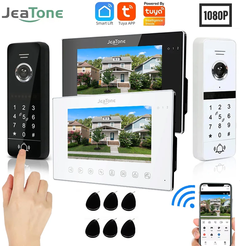 

Jeatone 7 Inch Wired Video Doorbell Intercom 1080P Outdoor Camera Visual Intercom Two-Way Audio for Home Access Control System