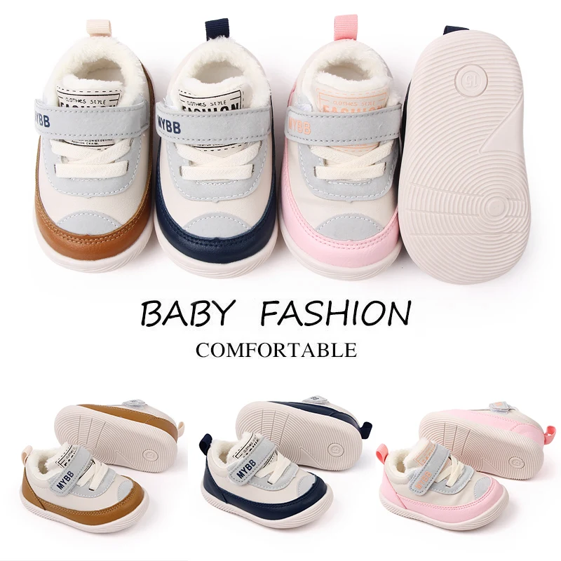 Baby Outdoor Walking Shoes Rubber Sole Soft PU Leather Chirldren Sneaker Infant Shoes Warm Lining Inside New Arrival 2023Fashion